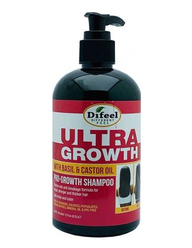 Difeel Ultra Growth Basil & Castor Oil Pro Growth Sulfate Free Shampoo -12Oz