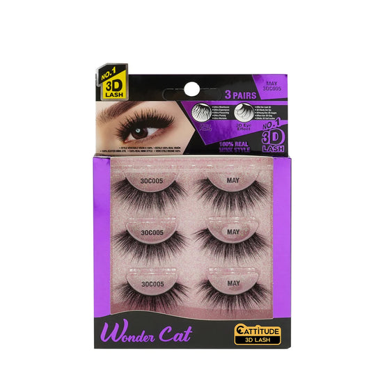 New Ebin 3 Pack Wonder Cat Faux Mink 3D Lashes- May