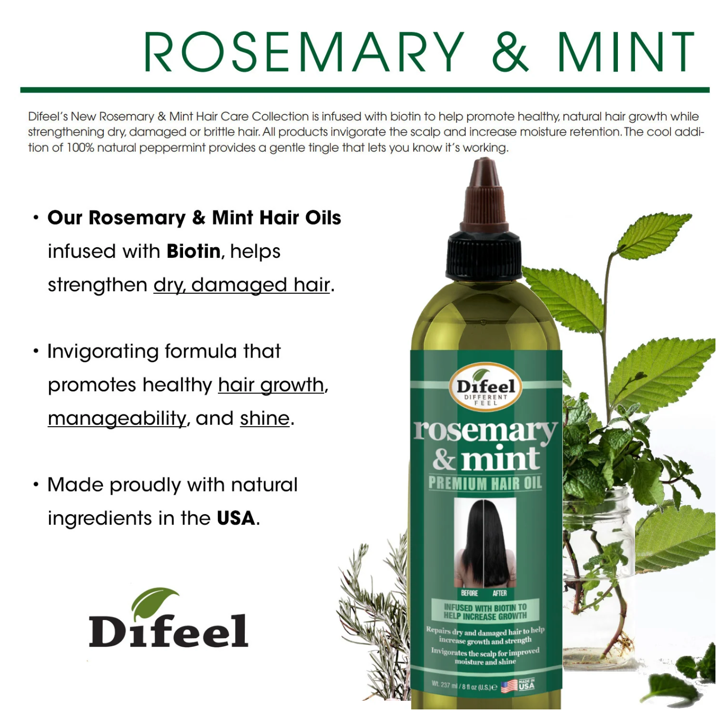 Difeel Rosemary And Mint Premium Hair Oil With Biotin CC Hair & Beauty