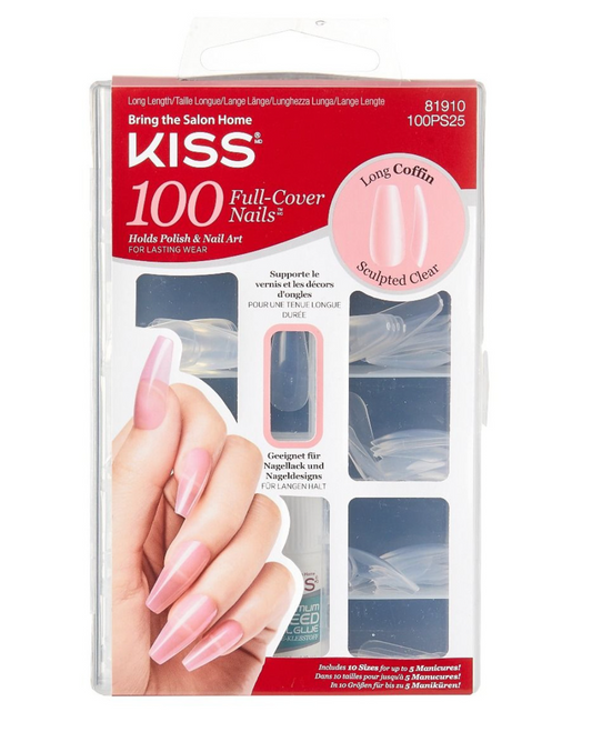 Kiss Long Coffin Clear 100 Full Cover Nails