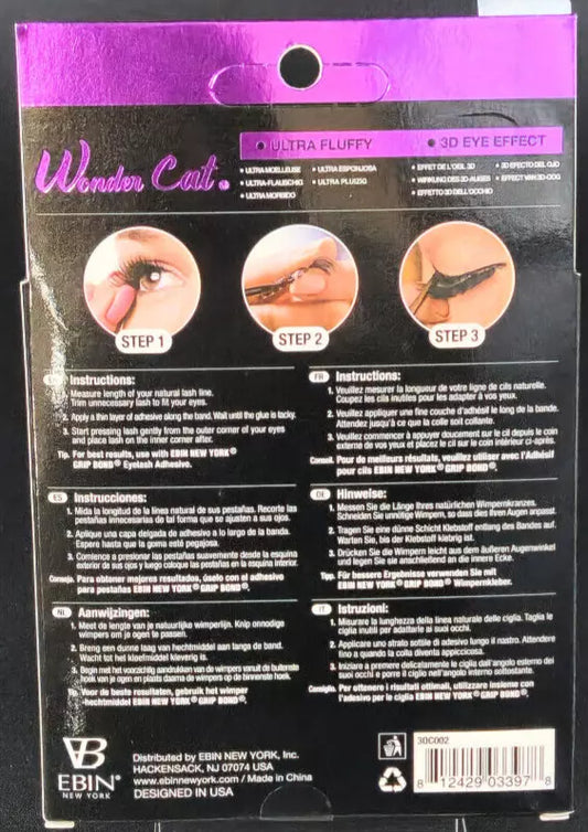 New Ebin 3 Pack Wonder Cat February Strip Eyelashes Faux Mink Black 3oc002