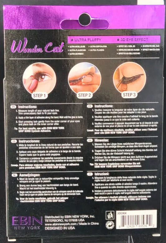 New Ebin 3 Pack Wonder Cat April Strip Eyelashes Faux Mink Black 3oc004