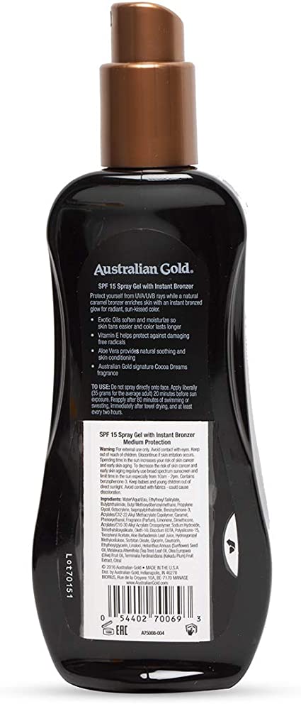 Australian Gold UK  SPF 15 Spray Gel with Bronzer - 8oz