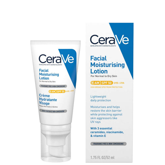 CeraVe AM Facial Moisturising Lotion SPF50 for Normal to Dry Skin - 52ml