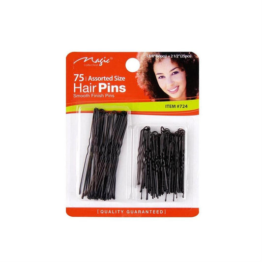 Magic Collection Assorted Size Hair Pins With Ball Tip Black 75Pcs #724