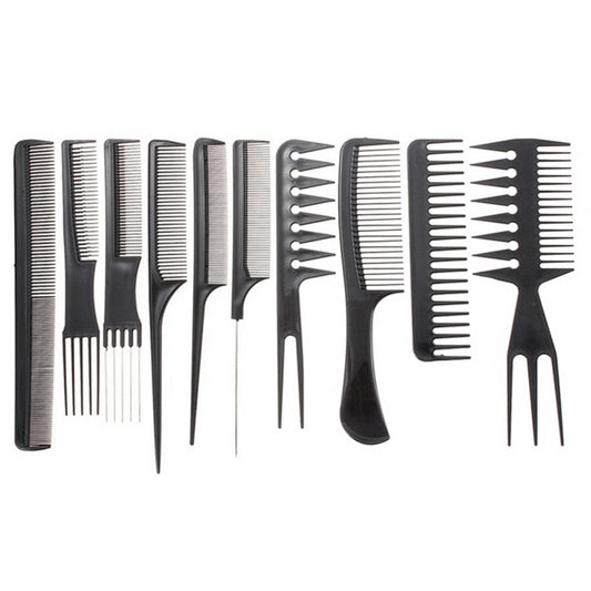 Edne 10PCs Hair Styling Comb Set Professional Black Hairdressing Brush Barbers