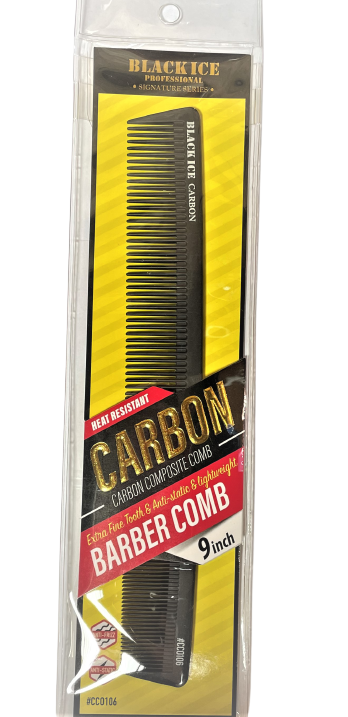 Black Ice Professional Carbon Barber Comb - 9in
