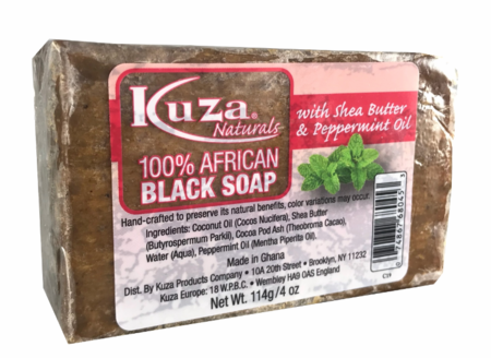 Kuza Naturals 100% African Black Soap with Shea Butter & Peppermint Oil 4 oz