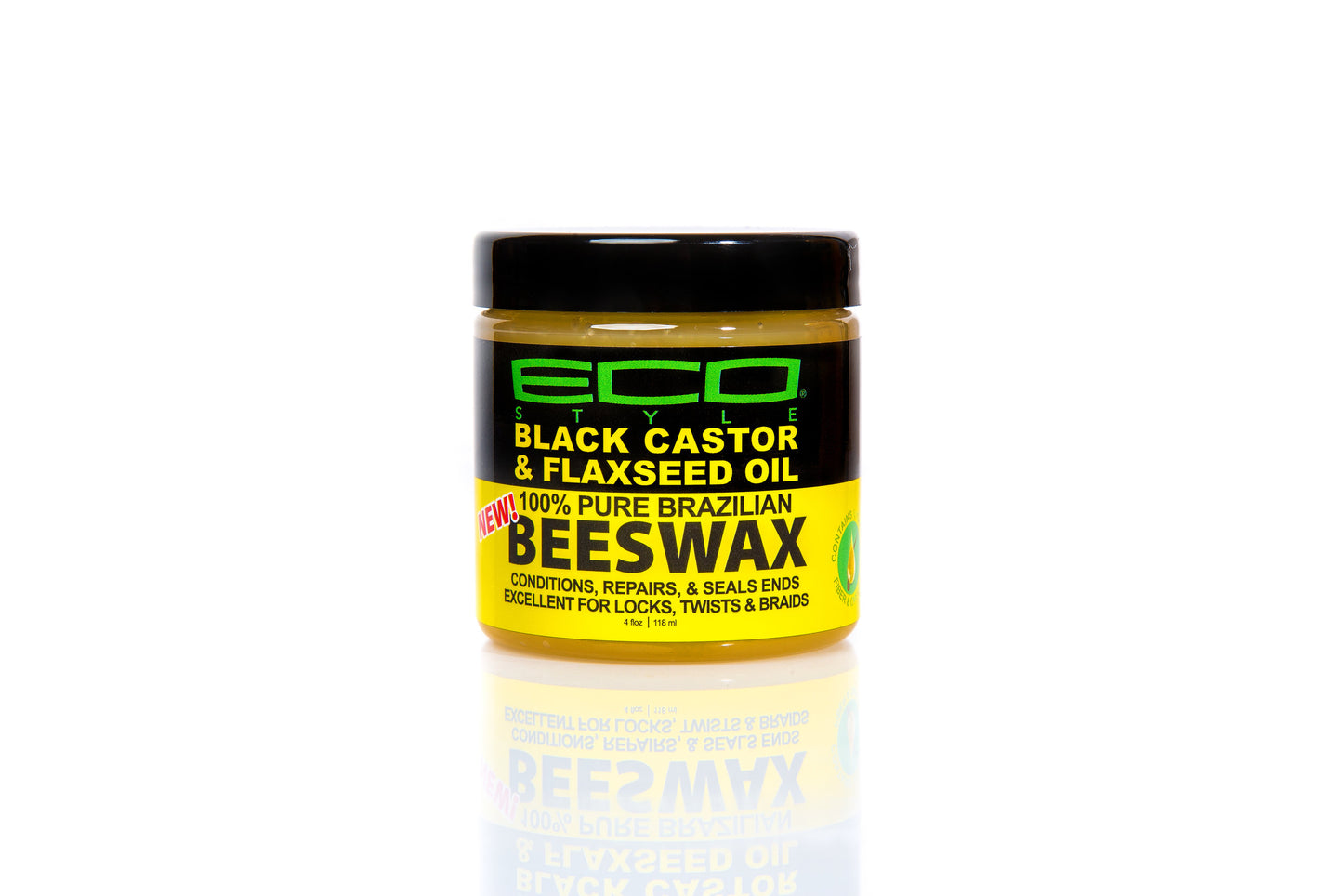 Eco Styler Black Castor & Flaxseed Oil 100% Pure Brazilian Beeswax  - 4 Oz