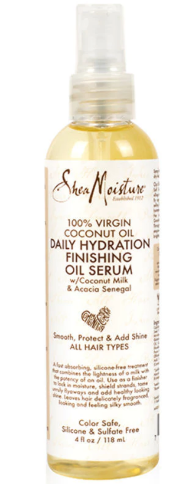 Shea Moisture 100% Extra Virgin Coconut Oil - Daily Hydration Finishing Oil Serum, 4 Oz